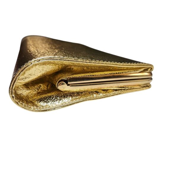 Vintage 60s Leather Gold Clutch Purse Handbag Metallic Chain Handle Envelope MCM - Picture 9 of 16